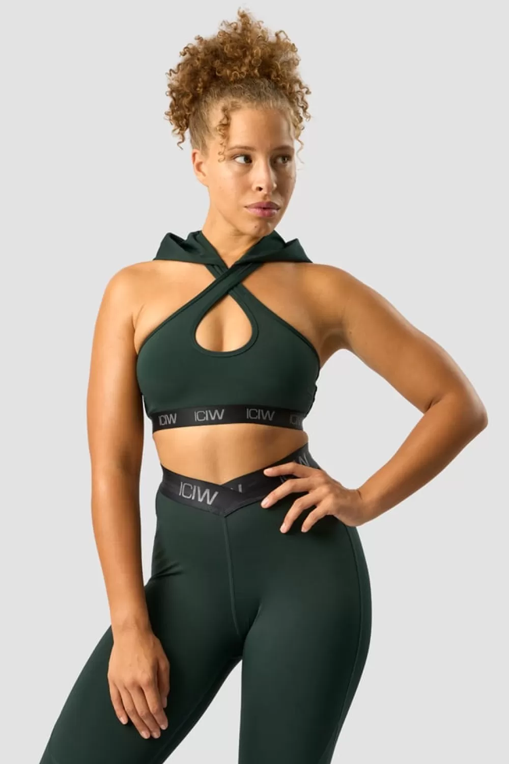 Women ICIW Ultimate Training Hoodie Sports Bra Deep Green